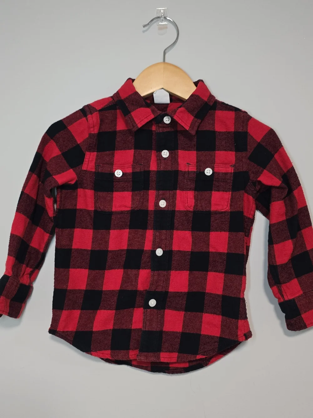 GAP Red and Black Buffalo Plaid Button-Down Shirt 3 Toddler.